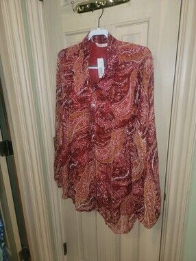 Soft Surroundings Red Orange Paisley Button-Front Blouse Womens Plus Sz 2X NWT